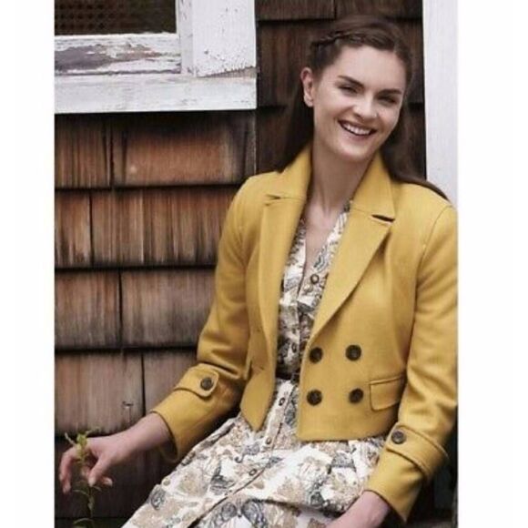 Anthropologie Cartonnier Luisa Marigold Cropped Wool Pea Coat Size XS - Picture 1 of 8